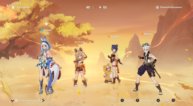 There are four characters on the team setting screen.